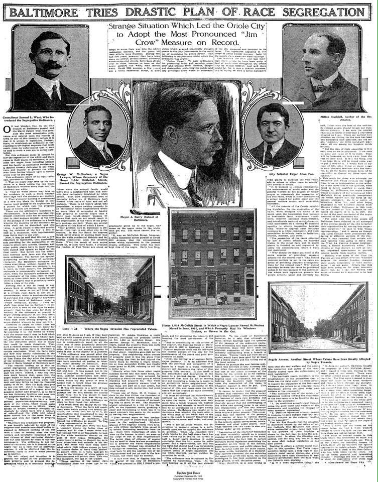 Baltimore Tries Drastic Plan of Race Segregation, New York Times, 1910.