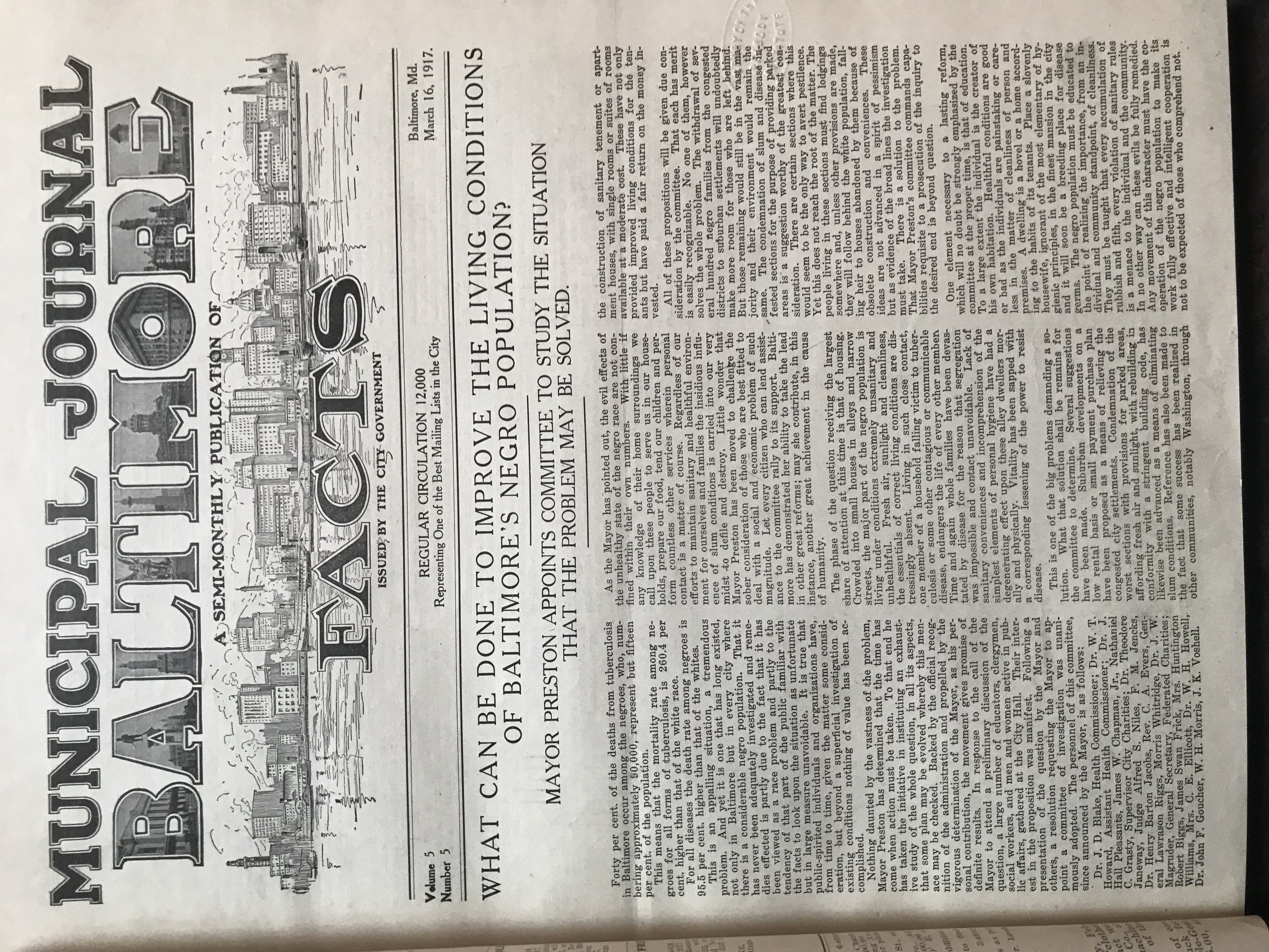 The Baltimore Municipal Journal of Negro Living Conditions, 1917.