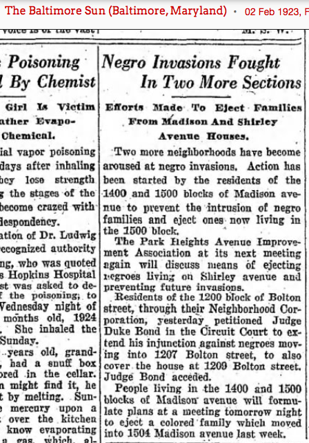 Park Heights and Bolton Hill Respond to Black Neighboors, 1923.